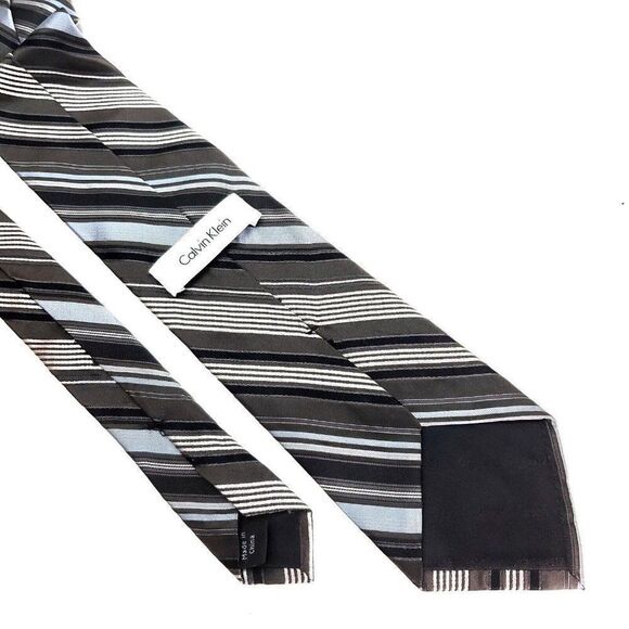 Calvin Klein Silk‎ Tie Woven Brown Striped Blue - Picture 5 of 6
